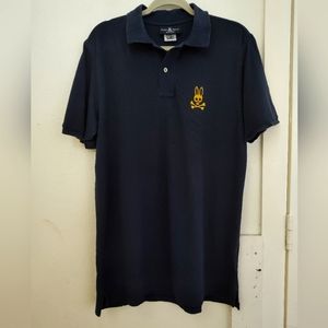 Mens Psycho Bunny Classic Polo Navy with yellow  Accents // lunes Size 6